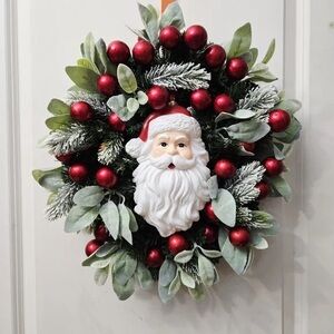 Festive Santa Holiday Wreath with Red Accents